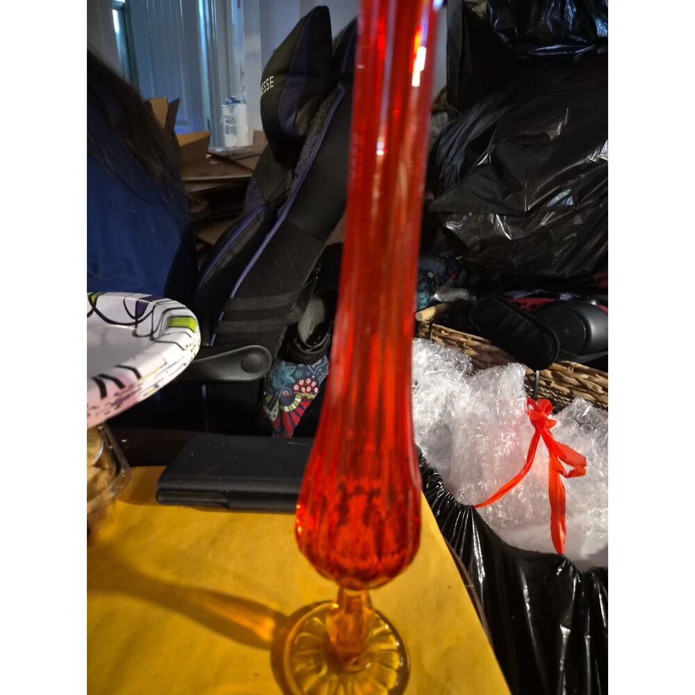 Vintage Fenton Valencia Amberin Swung Vase Vibrant Orange With Yellow